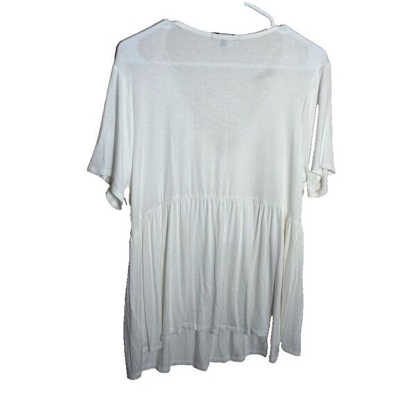 Ambiance T-Shirt Women's 2X Ivory Cream V-Neck Short Sleeve Boho Casual Shirt - Picture 2 of 9